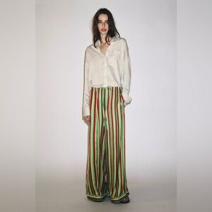NWT Zara Woman Bloggers Fav STRIPED PYJAMA TROUSERS ZW COLLECTION Pants Size M